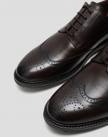Brown leather blucher-style brogue shoes