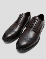 Brown leather blucher-style brogue shoes