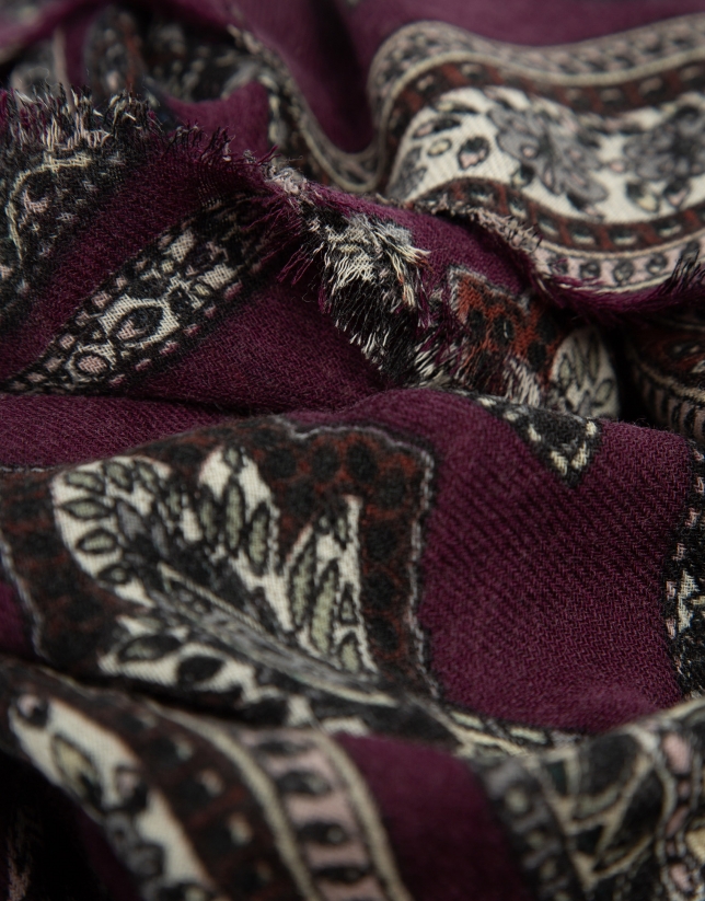 Fular lana cachemires tonos ciruela/crudos