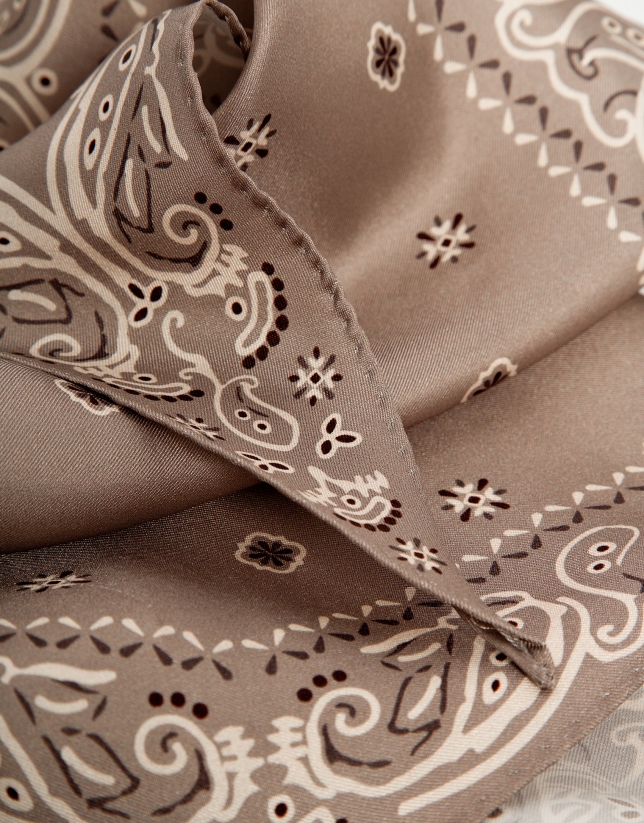 Bandana print scarf in natural tones