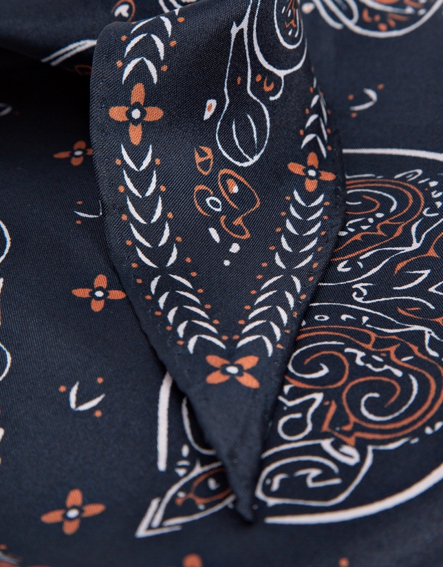Navy/Brown Bandana Print Scarf