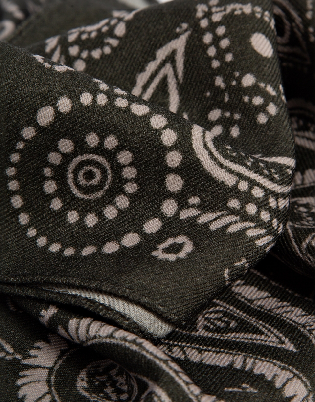 Khaki paisley print scarf