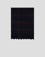 Blue checked scarf with orange brushed effect edges