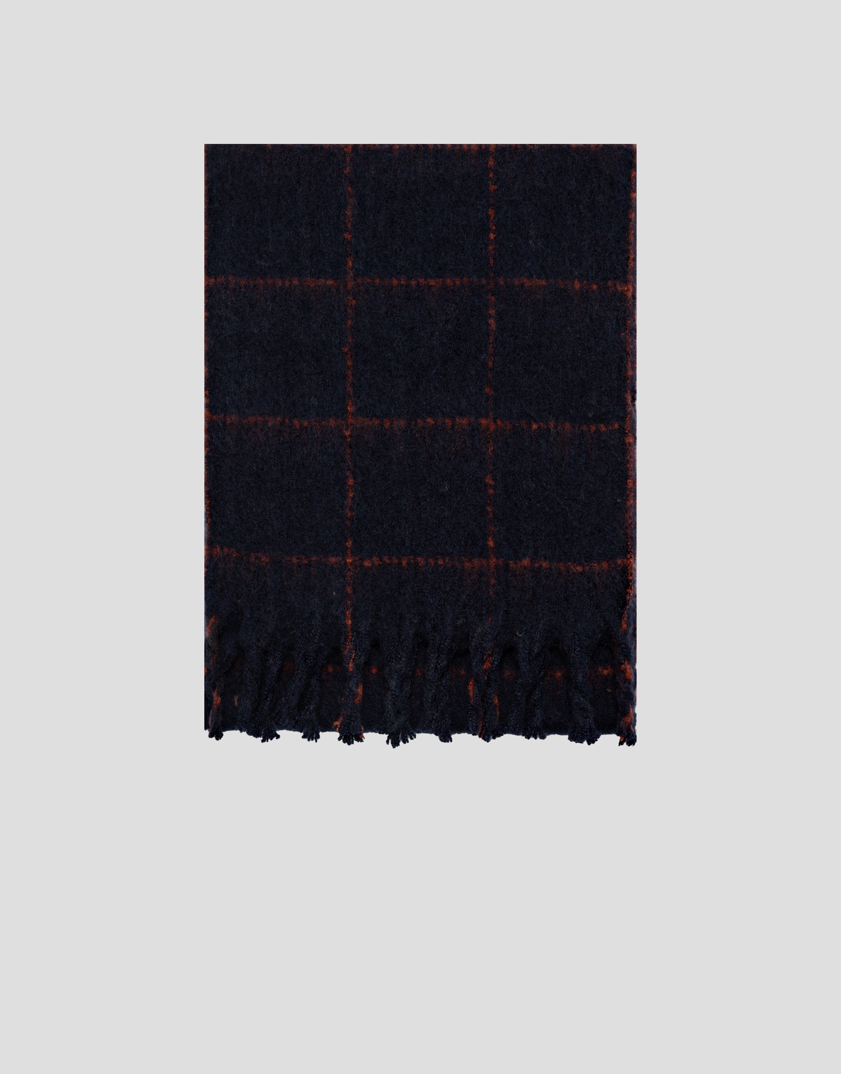 Blue checked scarf with orange brushed effect edges