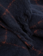 Blue checked scarf with orange brushed effect edges