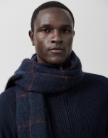 Blue checked scarf with orange brushed effect edges