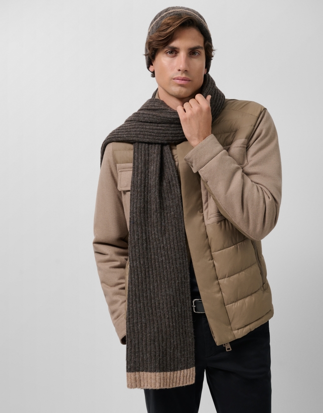 Knitted hat in brown and ecru tones