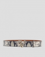 Grey snake-embossed leather belt