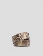 Beige snakeskin embossed leather belt