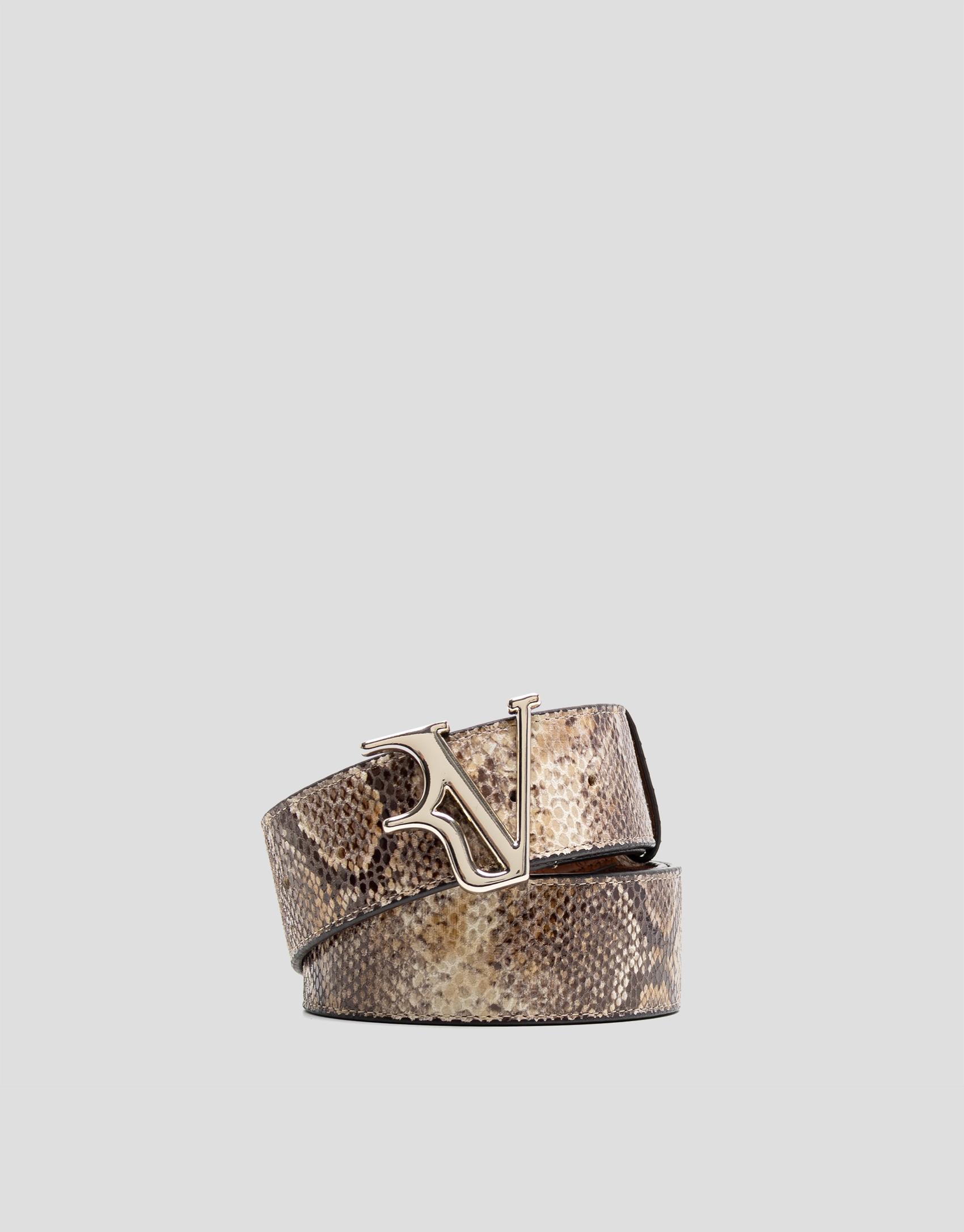Beige snakeskin embossed leather belt