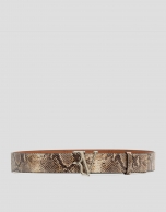 Beige snake-embossed leather belt