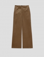 Camel velvety cotton straight trousers