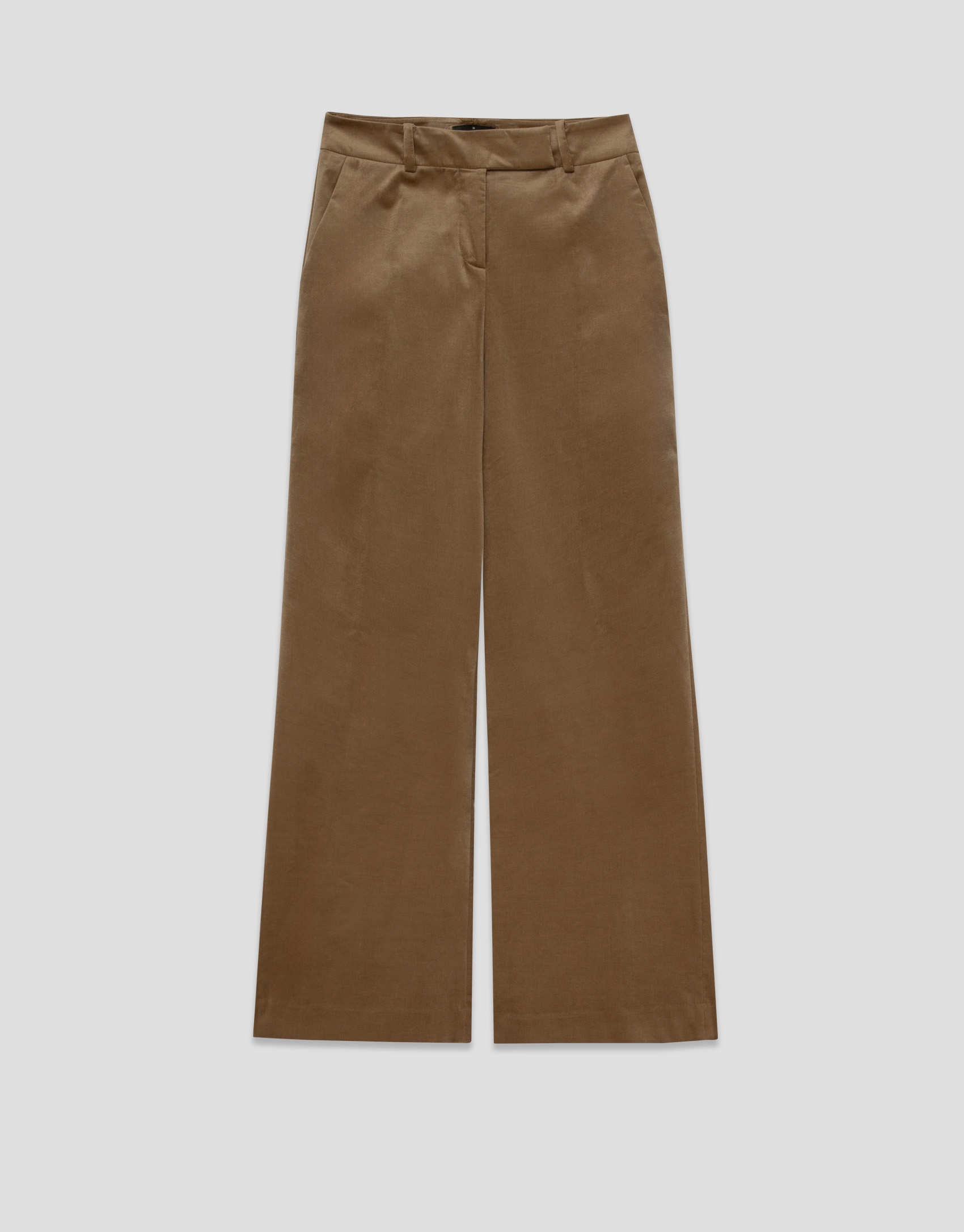 Camel velvety cotton straight trousers