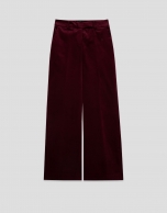 Burgundy velvety cotton straight trousers