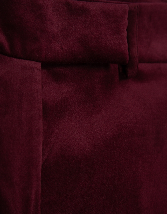 Burgundy velvety cotton straight trousers