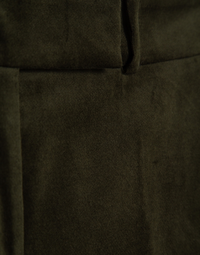 Kakhi green velvety cotton straight trousers