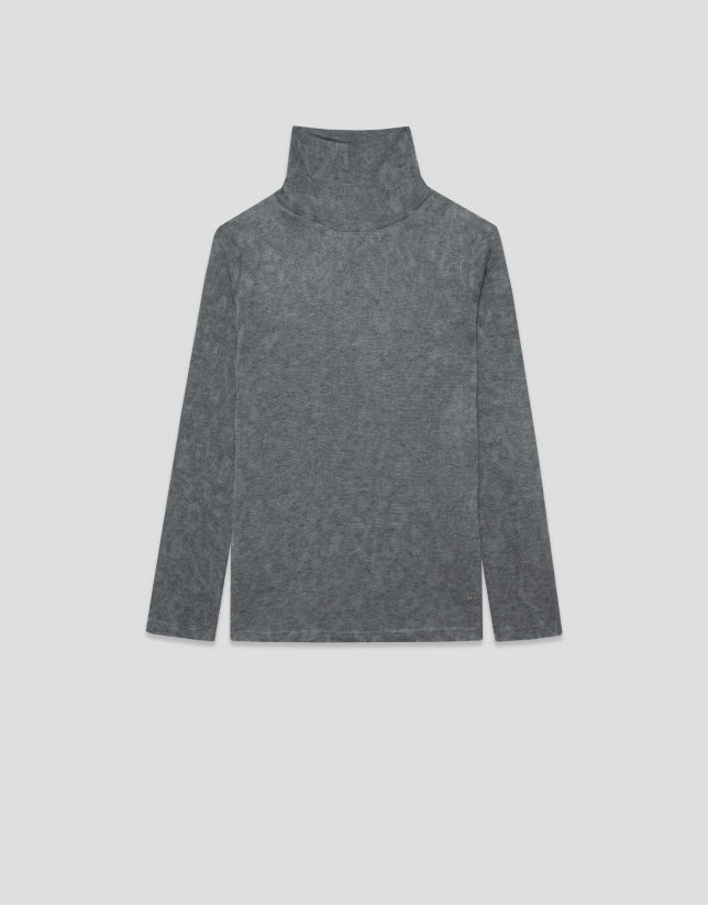 Grey print devor&eacute; knit T-shirt