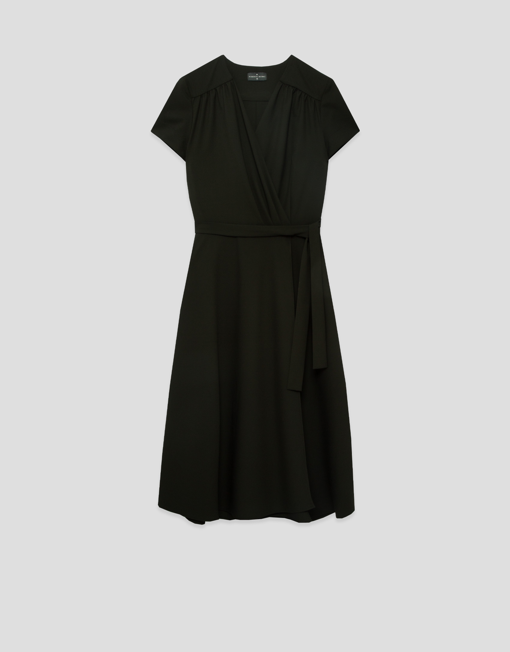 Green short-sleeved wrap midi dress