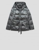Grey short down jacket with hood