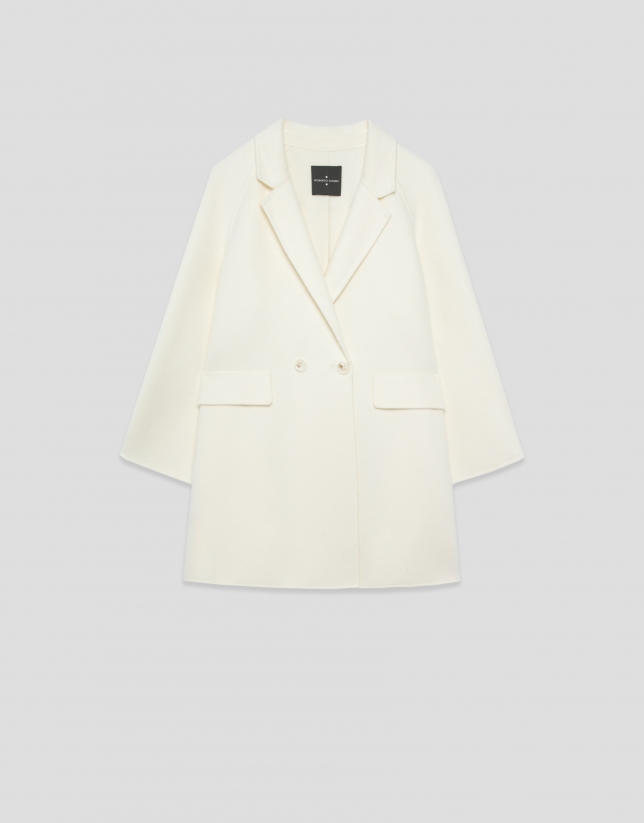 Ecru double-faced three-quarter length short coat