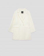 Ecru double-faced three-quarter length short coat