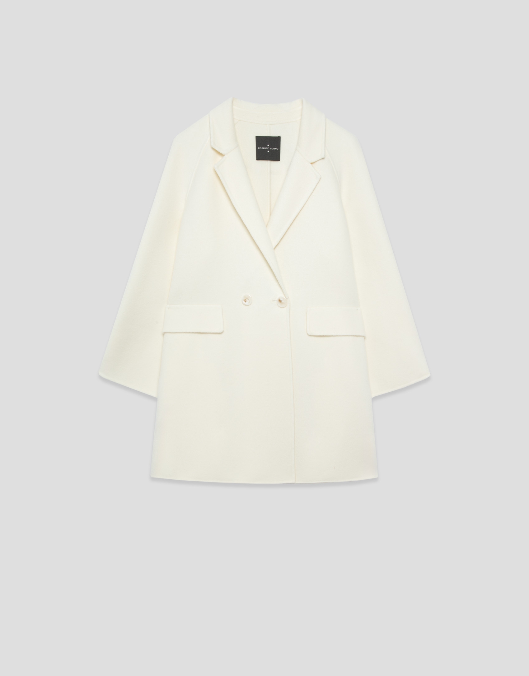 Ecru double-faced three-quarter length short coat