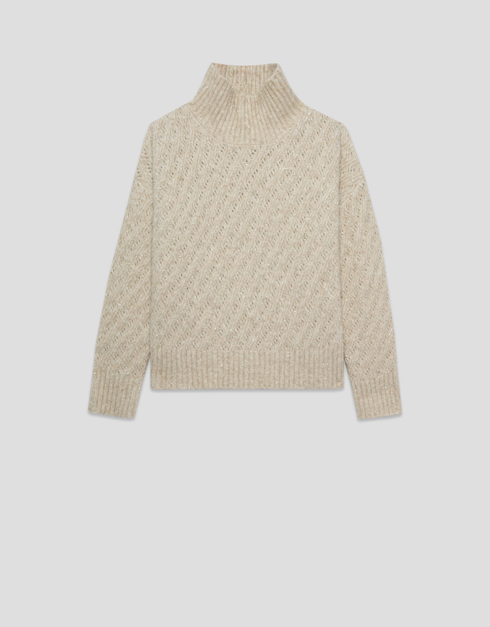 Oversized ecru cable knit jumper with lurex