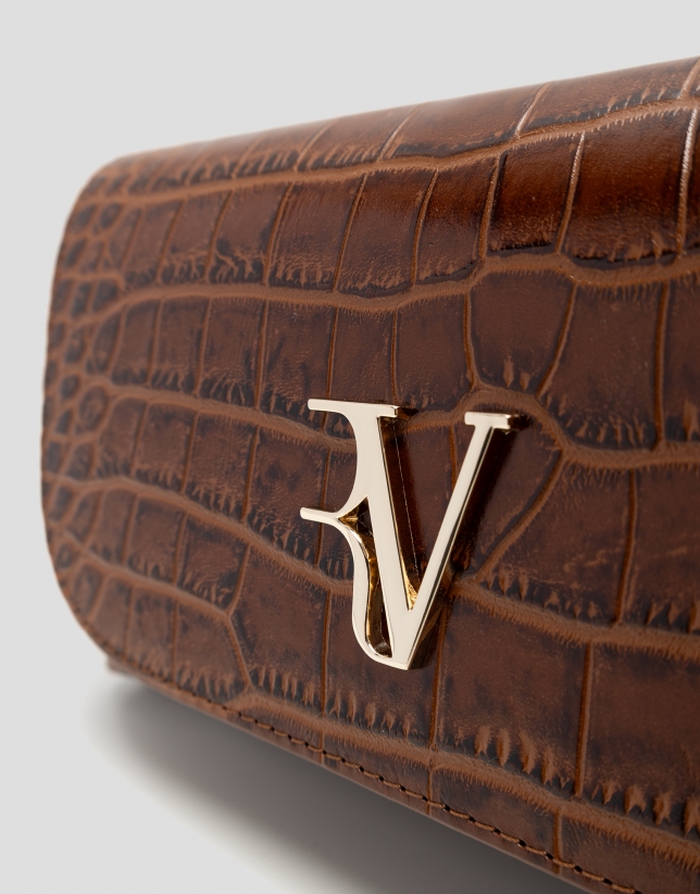 Rita brown crocodile-embossed leather handbag
