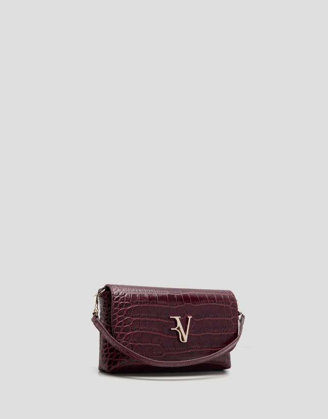 Rita burgundy crocodile-embossed leather handbag
