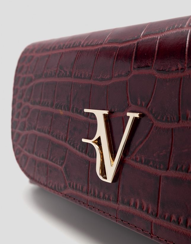 Rita burgundy crocodile-embossed leather handbag