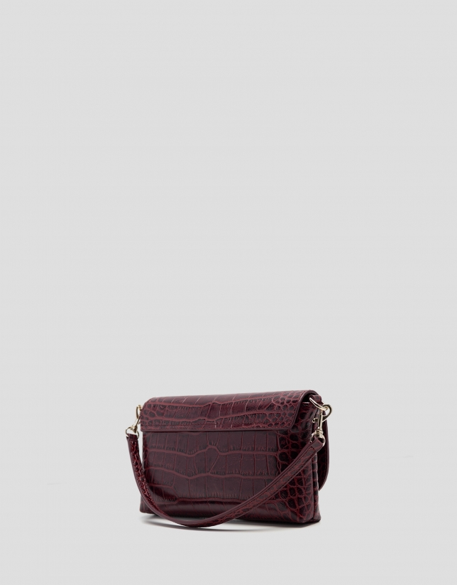 Rita burgundy crocodile-embossed leather handbag