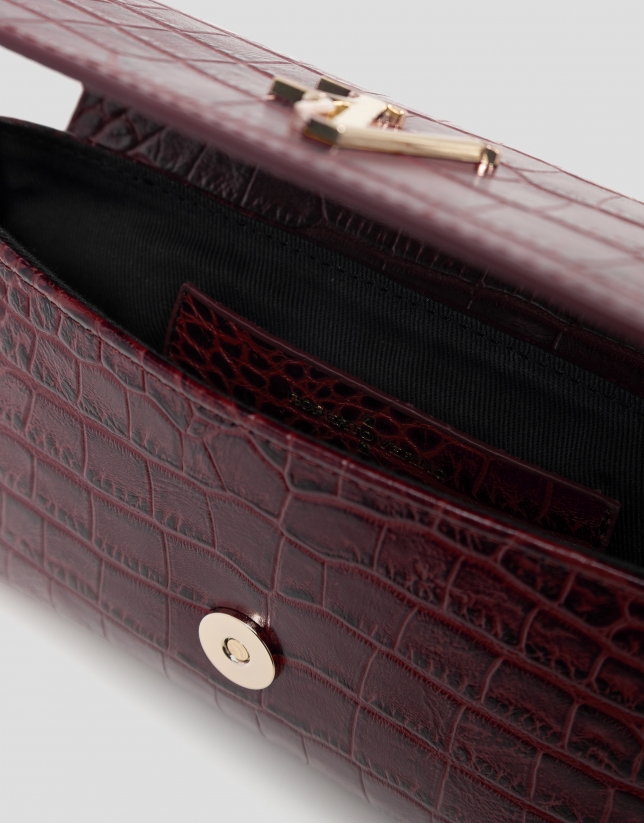 Rita burgundy crocodile-embossed leather handbag