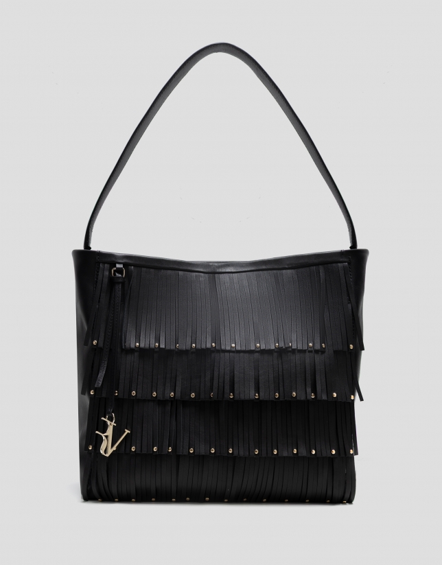 Chloe black leather hobo bag with fringes