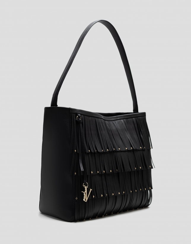 Chloe black leather hobo bag with fringes