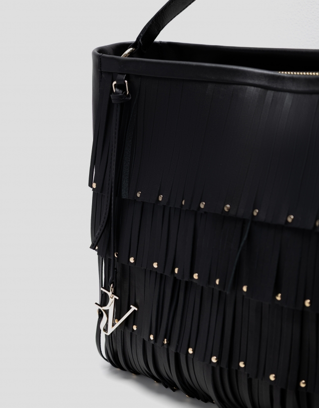 Chloe black leather hobo bag with fringes