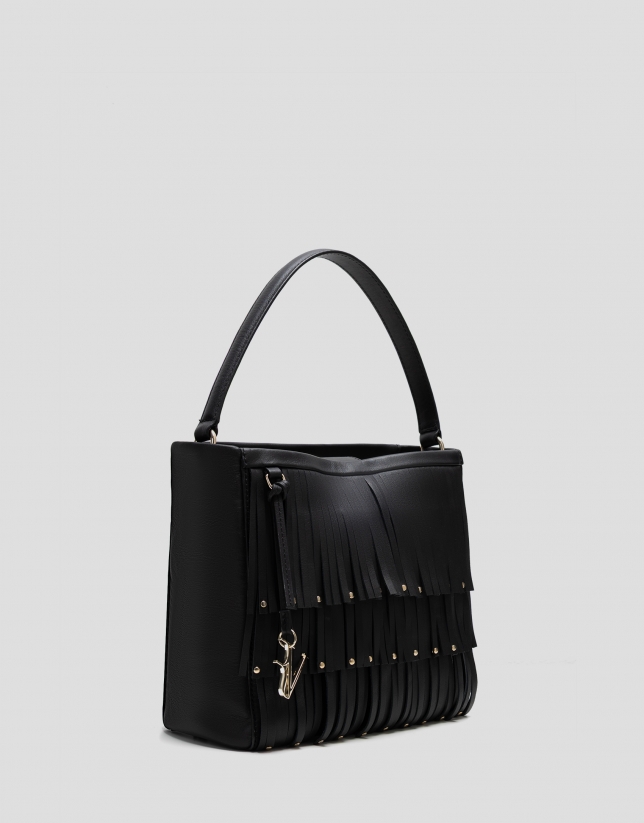 Bolso Bucket Chloe piel negro con flecos