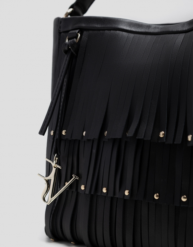 Chloe black leather bucket bag with fringing