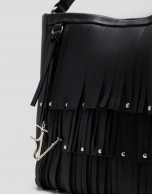 Chloe black leather bucket bag with fringing