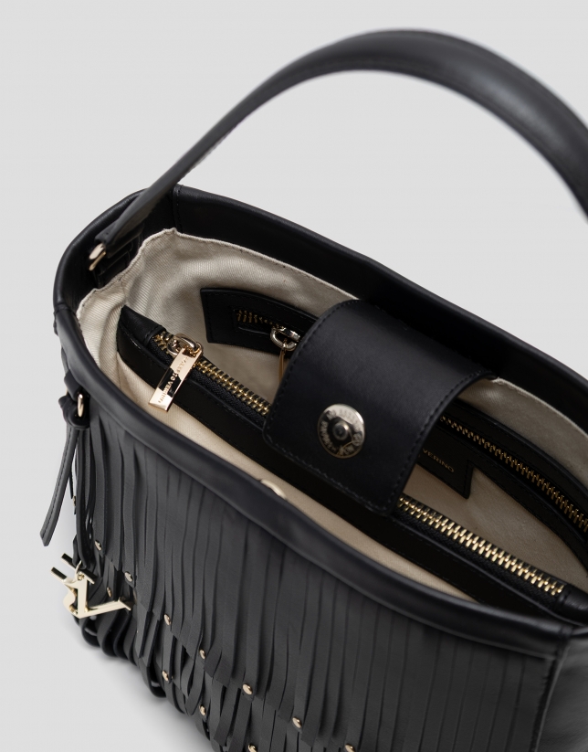 Chloe black leather bucket bag with fringing