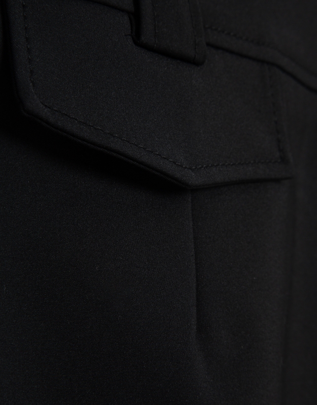 Falda recta midi tejido t&eacute;cnico negro