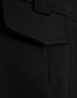 Black technical fabric straight midi skirt