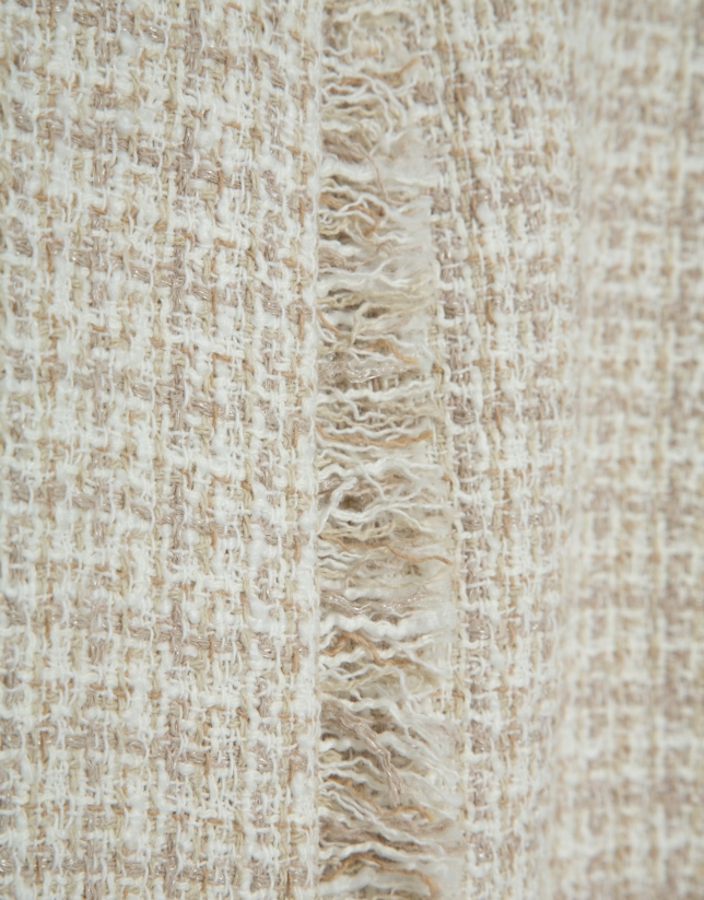 Short skirt in beige weave with fancy thread