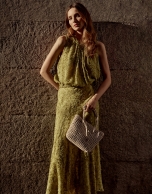 Falda midi en fill coup&eacute; verde musgo