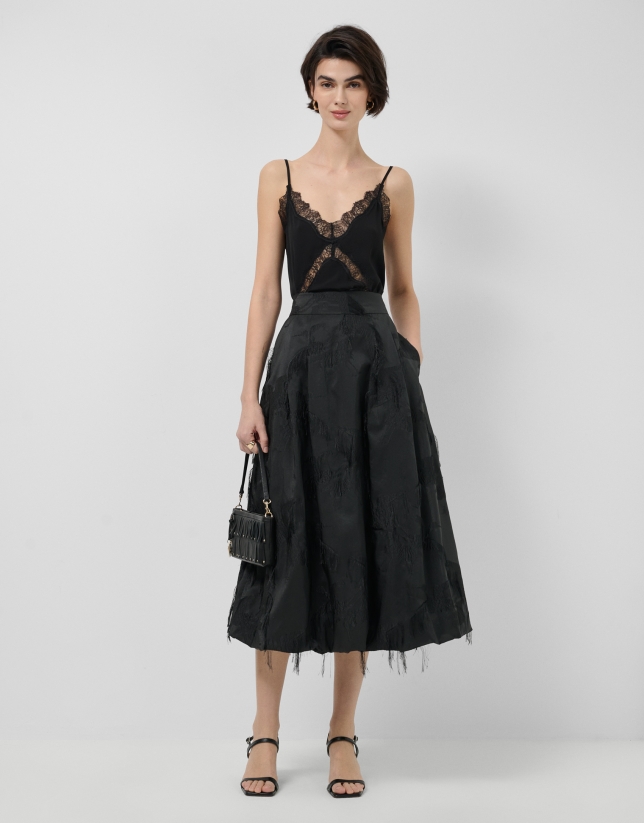 Black balloon skirt with fancy jacquard pattern