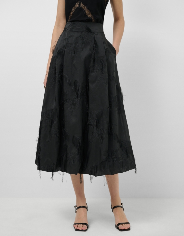Black balloon skirt with fancy jacquard