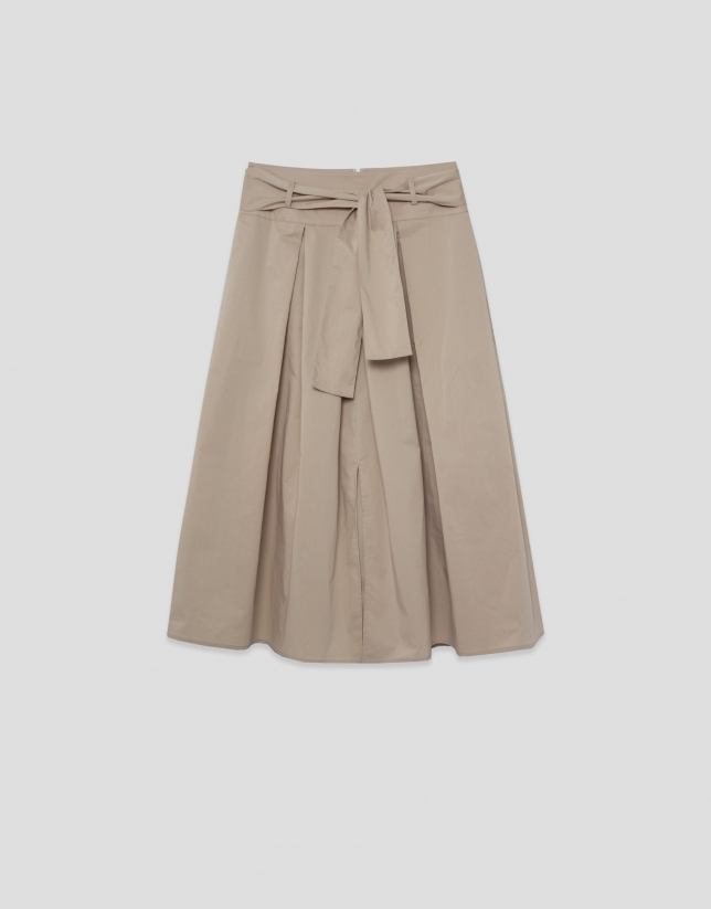 Camel pleated midi skirt