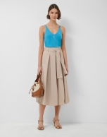 Camel pleated midi skirt