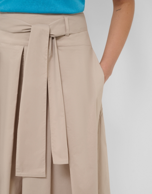 Camel pleated midi skirt