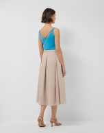 Camel pleated midi skirt