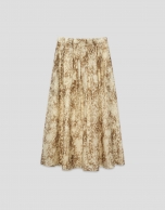 Beige-toned printed crepe midi skirt